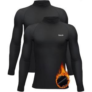TELALEO Boys Girls Thermal Compression Shirt Youth Long Sleeve Top Fleece Lined Turtle Neck Athletic Base Layer Undershirt(2black(turtle Neck))