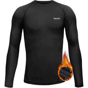 TELALEO Boys Girls Thermal Compression Shirt Youth Long Sleeve Top Fleece Lined Turtle Neck Athletic Base Layer Undershirt(Black)
