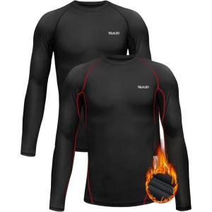 TELALEO Boys Girls Thermal Compression Shirt Youth Long Sleeve Top Fleece Lined Turtle Neck Athletic Base Layer Undershirt(Black/Black(red Lined))