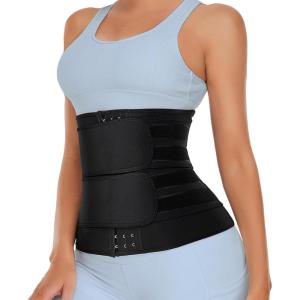 TELALEO Neoprene Waist Trainer for Women Slimming Body Shaper Waist Trimmer Cincher Sweat Belt(Black Double Belt With Hook)