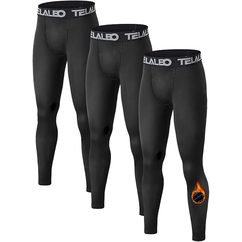 image:imageTELALEO Boys Fleece Lined Thermal Compression Leggings Youth Cold Base Layer3 Black