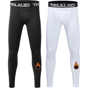 TELALEO Boys Fleece Lined Thermal Compression Leggings Youth Cold Base Layer(Black/White)