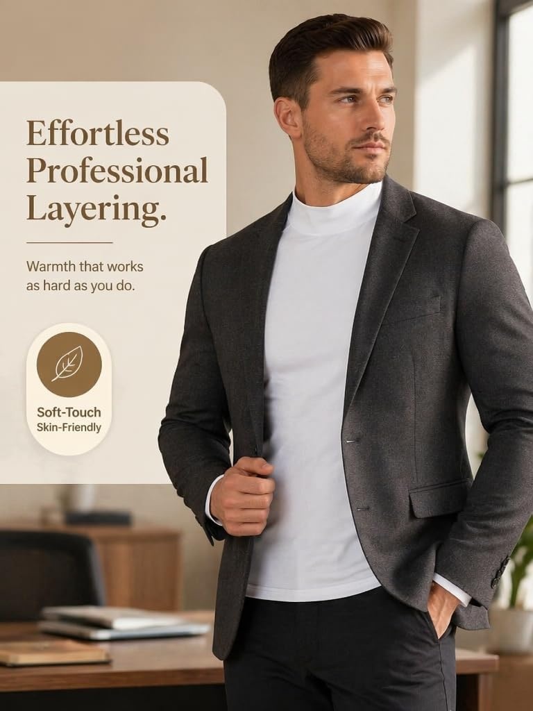 image:image5 Pack Mens Thermal Compression Shirts Fleece Lined Turtle Mock Neck XXL Micro fleece lined moisture wicking lightweight tagless quick dry 4 way stretch elastic fabric winter gear loungingBlackBlackgWhite5 Pack