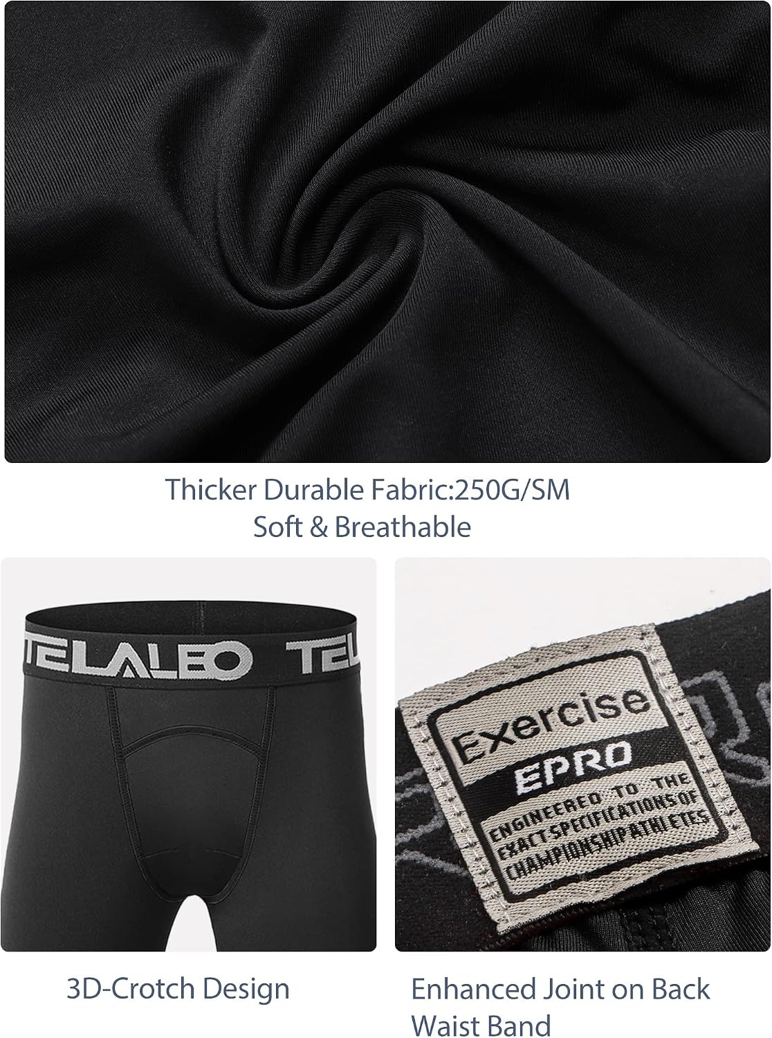 image:imageTELALEO Youth Football Pants Boys Compression Leggings Tights Base Layer Football practice pants and compression tights for boys moisture wicking youth athletic leggings for hockey baseball3 Black