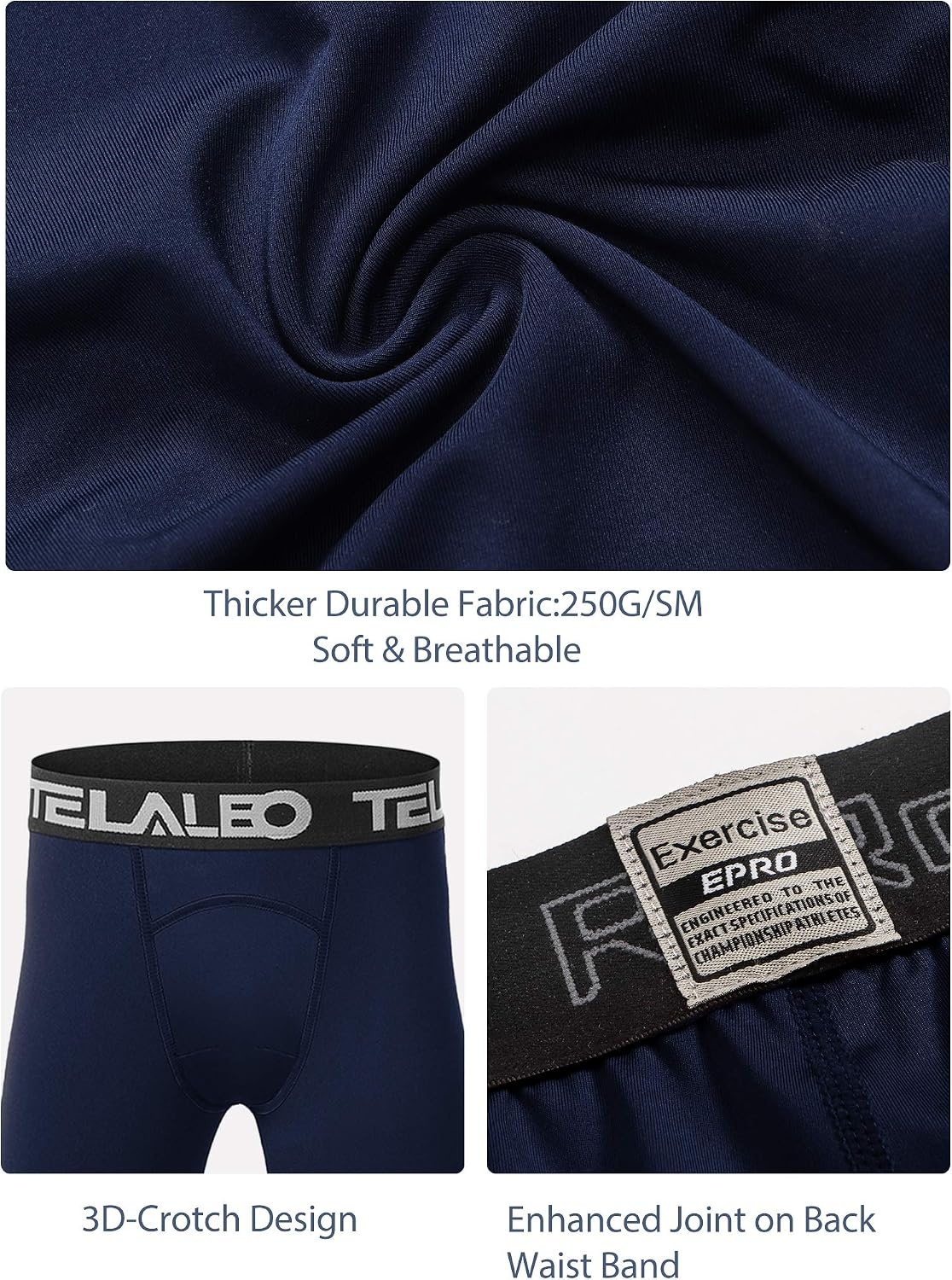 image:imageTELALEO Youth Football Pants Boys Compression Leggings Tights Base Layer Football practice pants and compression tights for boys moisture wicking youth athletic leggings for hockey baseballBlack Grey Blue 3 Pack