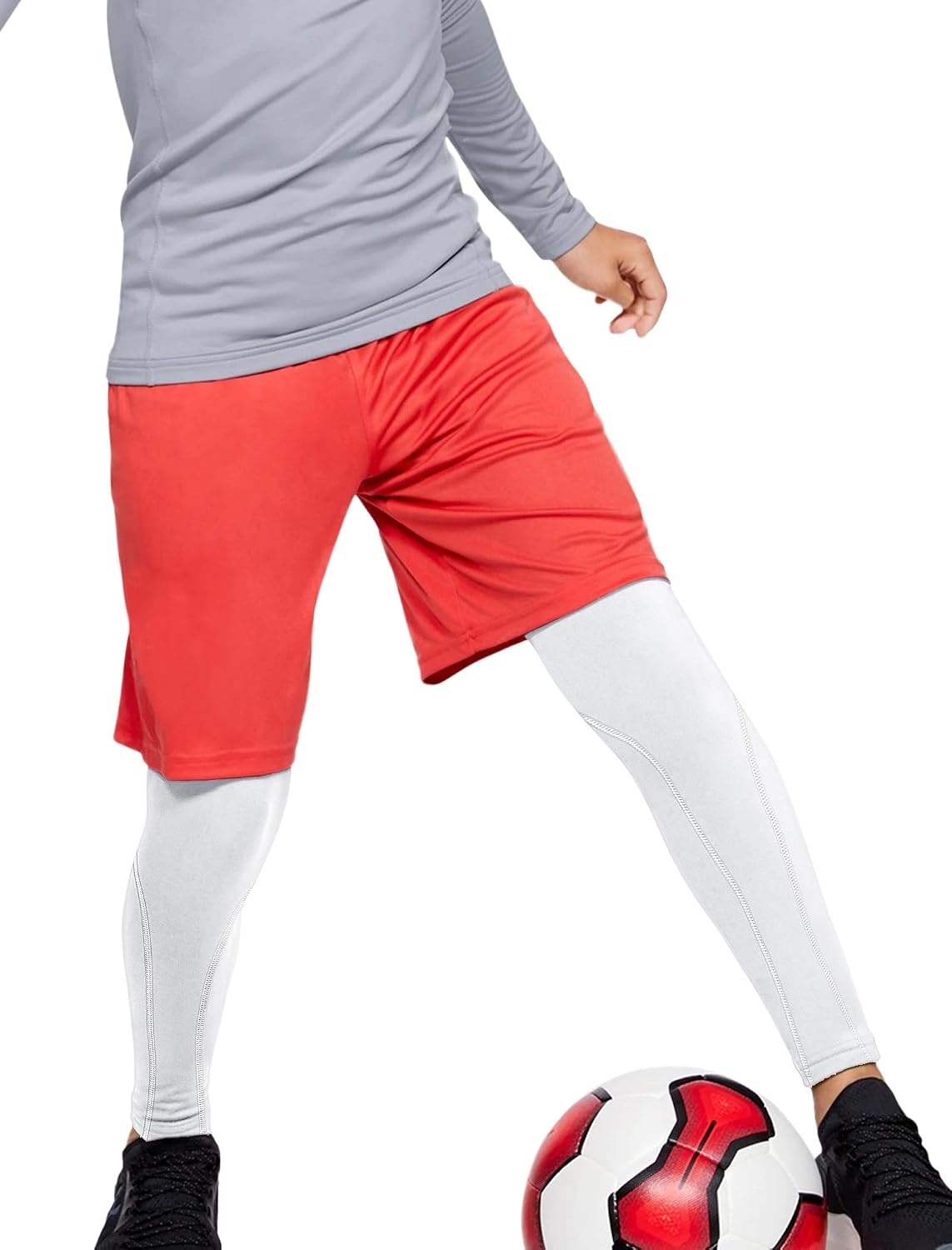 image:imageTELALEO Youth Football Pants Boys Compression Leggings Tights Base Layer Football practice pants and compression tights for boys moisture wicking youth athletic leggings for hockey baseballBlack Grey White 3 Pack