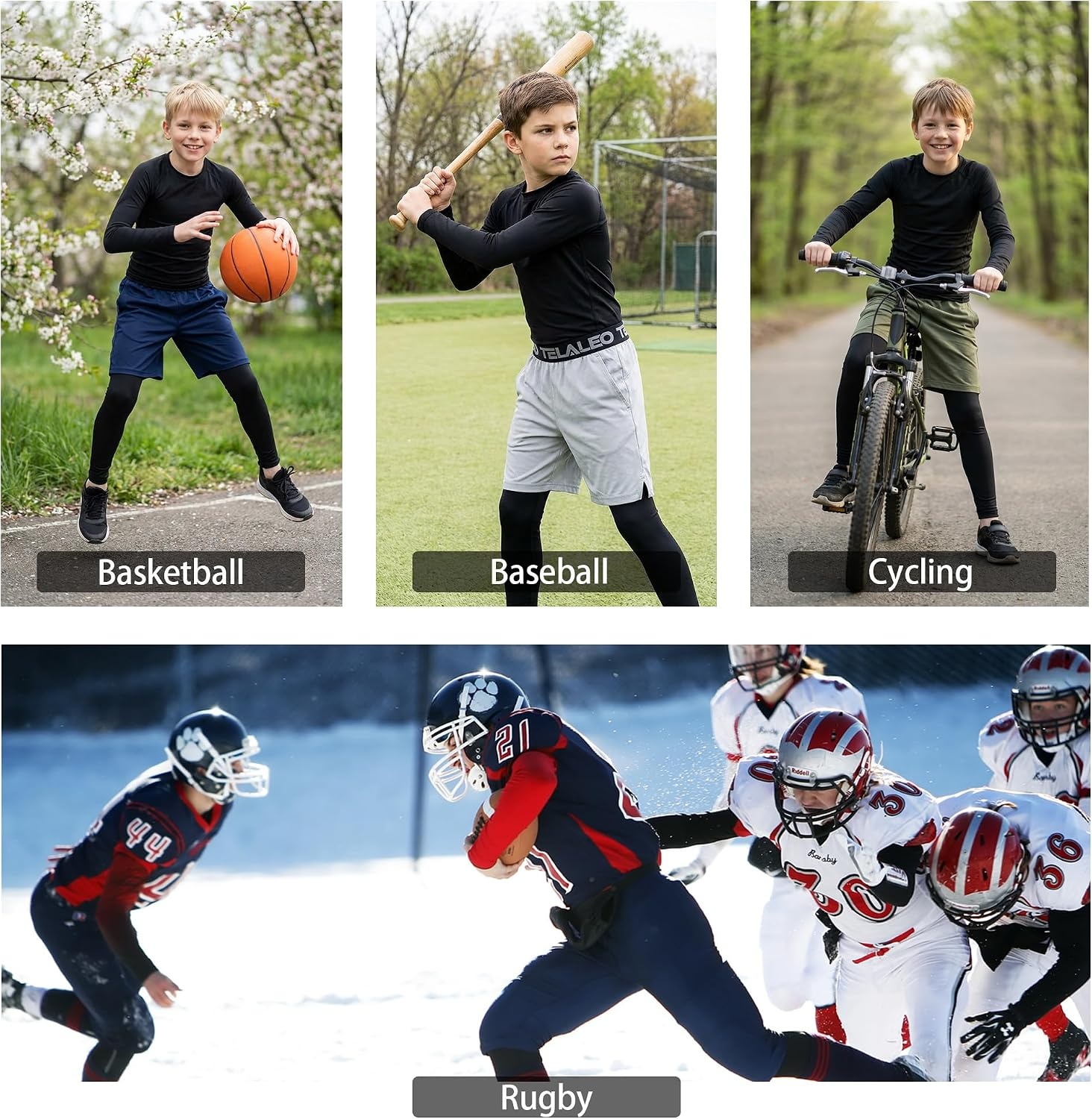 image:imageTELALEO Youth Football Pants Boys Compression Leggings Tights Base Layer Football practice pants and compression tights for boys moisture wicking youth athletic leggings for hockey baseballBlack1pcs