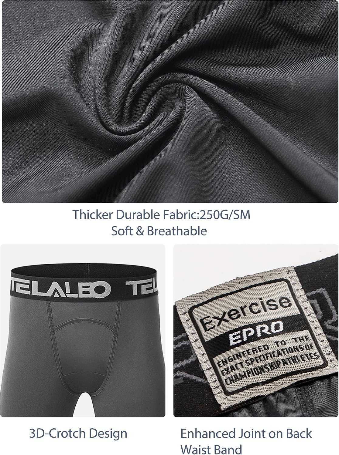 image:imageTELALEO Youth Football Pants Boys Compression Leggings Tights Base Layer Football practice pants and compression tights for boys moisture wicking youth athletic leggings for hockey baseballBlack Grey White 3 Pack