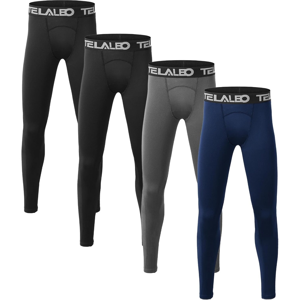 image:imageTELALEO Youth Football Pants Boys Compression Leggings Tights Base Layer Football practice pants and compression tights for boys moisture wicking youth athletic leggings for hockey baseball2blackGreyBlue 4pack