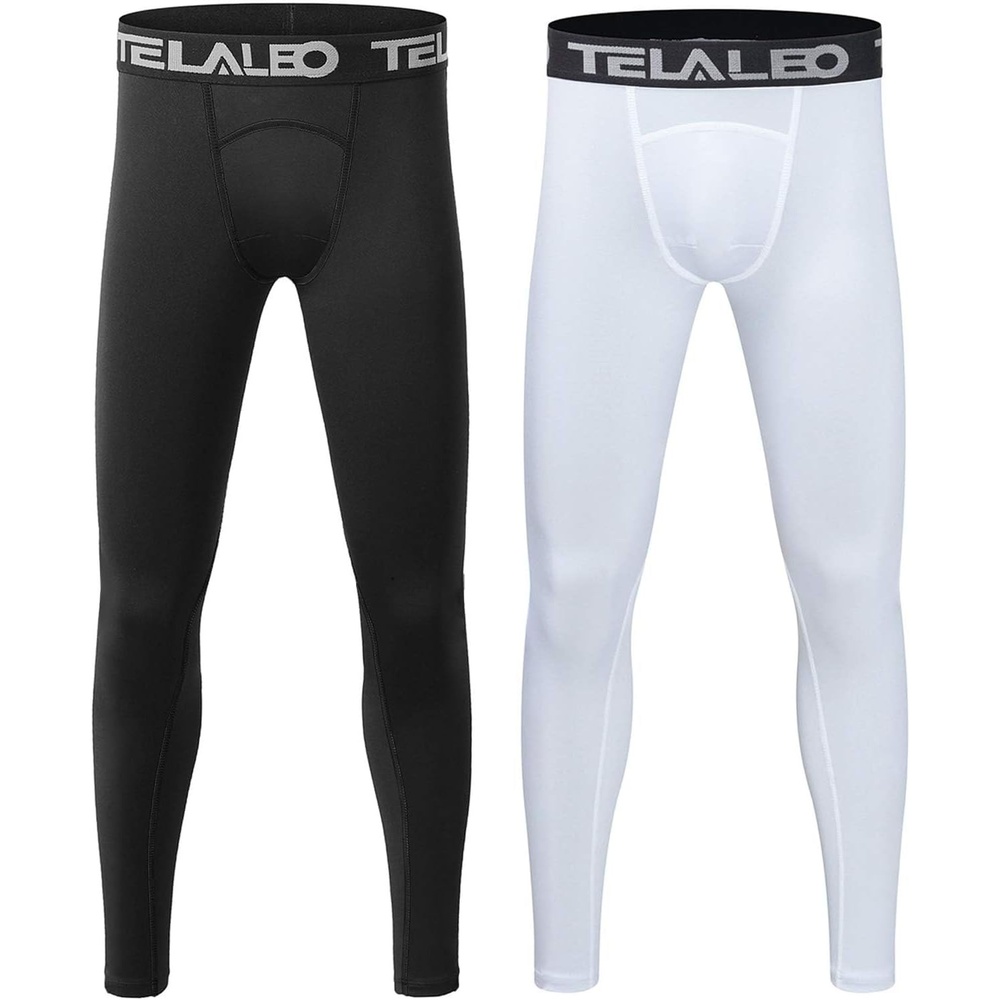 image:imageTELALEO Youth Football Pants Boys Compression Leggings Tights Base Layer Football practice pants and compression tights for boys moisture wicking youth athletic leggings for hockey baseballBlackwhite2pcs