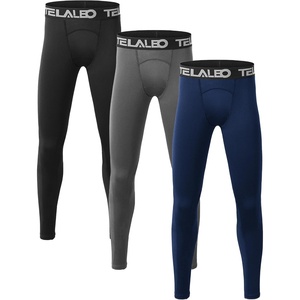 TELALEO Youth Football Pants Boys Compression Leggings Tights Base Layer | Football practice pants and compression tights for boys; moisture wicking youth athletic leggings for hockey baseball(Black Grey Blue 3 Pack)